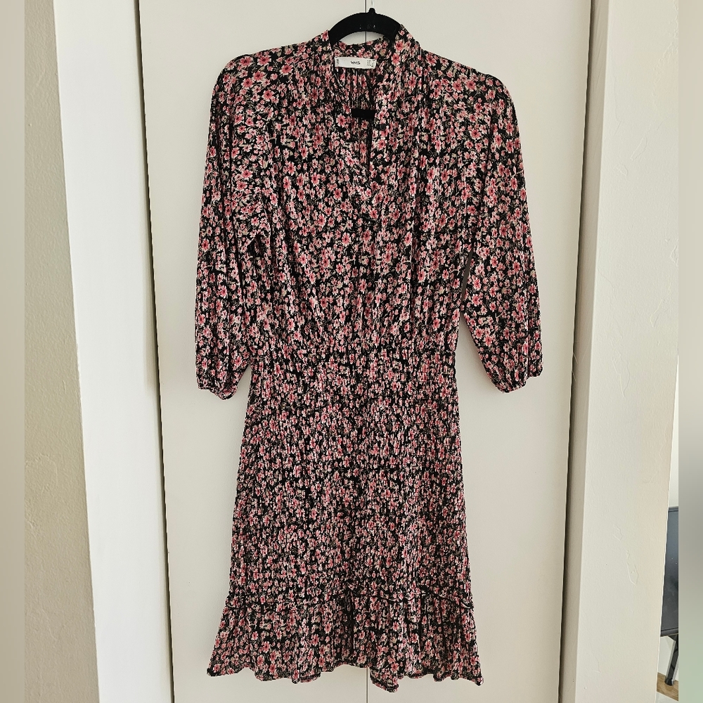 Mango Floral Ruched Dress